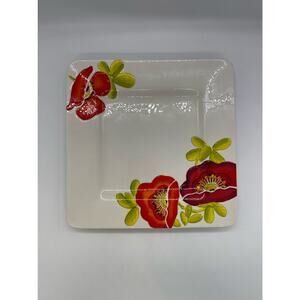 Laurie Gates Square Dinner Plate with Red Flowers